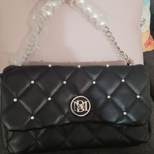 Black Badgley Mischka crossbody black bag with pearls